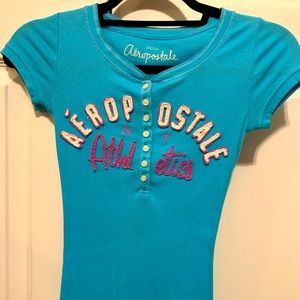 Y2K 90s 💙 Aeropostale Vibrant Blue Stretchy Tee